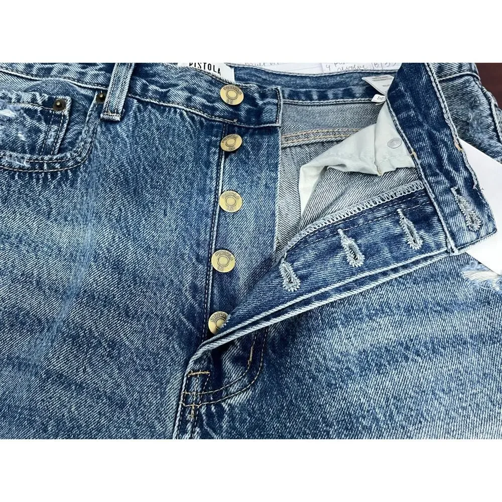 Pistola Jeans Size 30 Cassie Crop Super High Rise Button Fly Distressed NWT